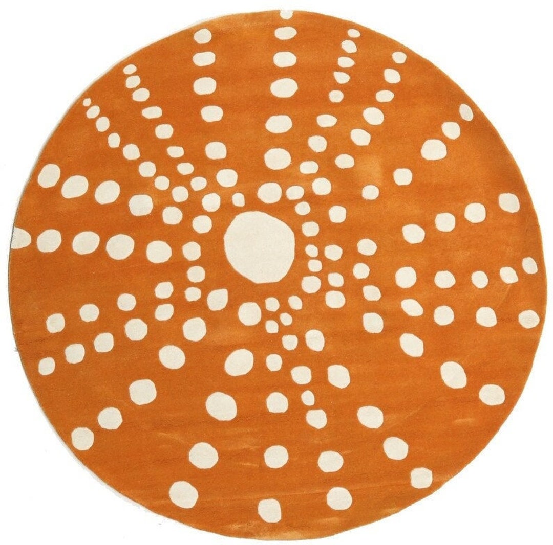 Modern Polka Dot Round Rug 100 Woolen Hand Tufted Orange Rug for