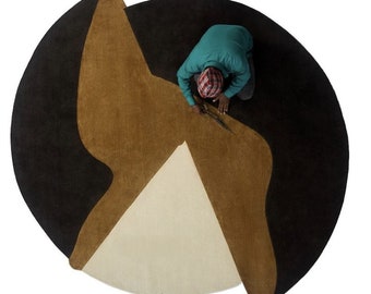 081-Handmade irregular shape round Rug Woolen rug 3x3,4x4,5x5,6x6,7x7,8x8,9x9,10x10 for living room,black rug,brownish gold rug, beige rug.