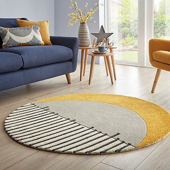 Grey Abstract Rugs 8x8, 7x7, 6x6, 5x5 Wool Tufte Rug Round Carpet Living,  Dinning Room Round Carpet 