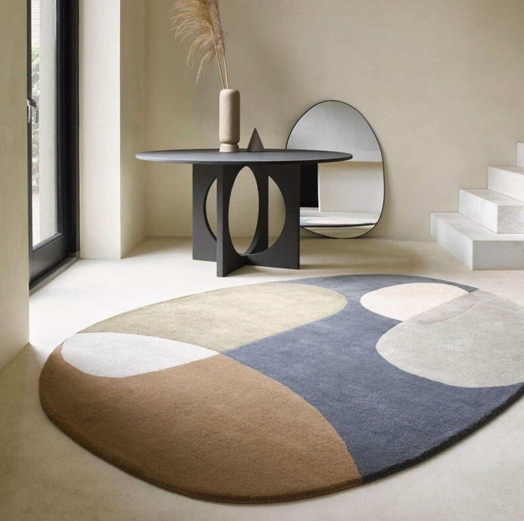 043 Handmade Oval Irregular Shape Hand Tufted Rug Woolen Rug Etsy