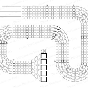 May include: Black and white printable game board with a racetrack design. The board is numbered from 1 to 100.