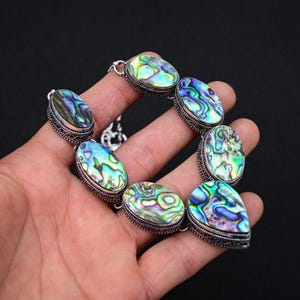 Abalone Shell Silver Necklace 925 Sterling Silver Necklace Abalone Gemstone Jewelry Adjustable Chain Necklace Handmade Necklace Gift For Mom