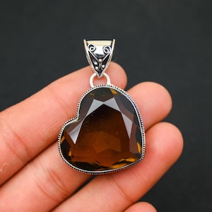 アクセサリー MHT smoky quartz Heart pendant top Heart Shape Smoky Quartz Pendant,925 Silver Handmade Pendant