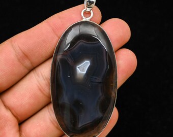 Montana Agate Sterling Silver Necklace: Natural Gemstone Pendant