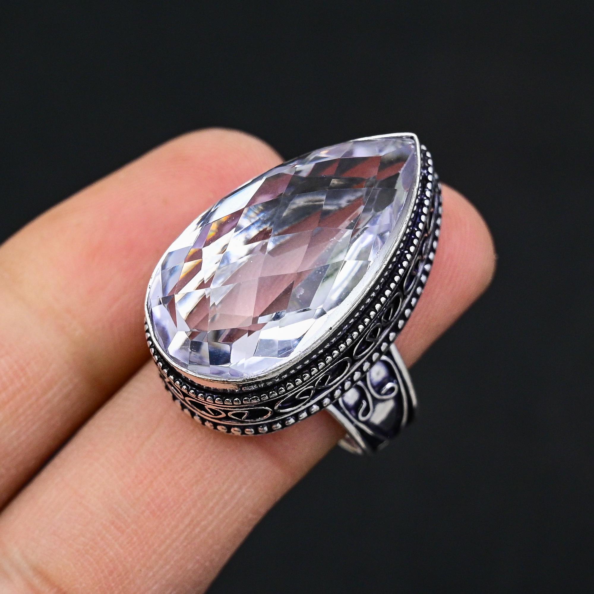 White Quartz Gemstone Handmade Ring 925 Sterling Silver Ring, Beautiful White Quartz Ring, 925 Stamped Quartz Silver Ring, Valentine Gift