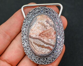 Ceinture Vintage En Cuir Véritable - Boucle En Agate - Taille 90 - Style Hanche - Femme