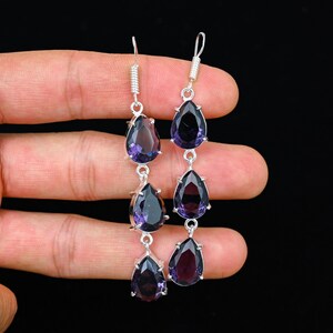 Amethyst Faceted Gemstone Handmade 925 Sterling Silver Earring, Amethyst Silver Earring, Amethyst Silver Earring For Birthday ,  For Love