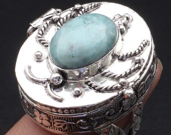 Larimar Naturelle Poison Box Bague Faite à la main Bague Cadeau Pour Sa Bague en Pierre Précieuse Argent Plaqué Bague Poison Box Bijoux Cadeau de Noël