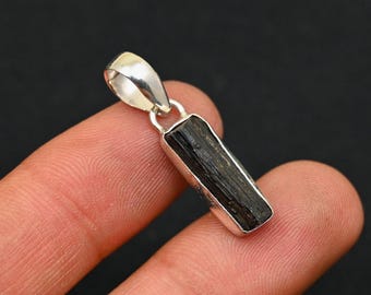 Black Rough Tourmaline  Silver Pendant 925 Sterling Silver Natural Tourmaline Gemstone Mini Pendant Silver Jewelry Pendant Anniversary Gift
