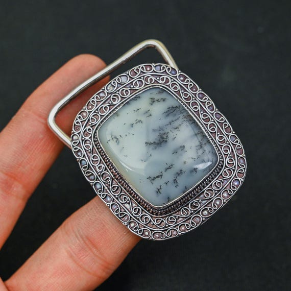 Dendritic Opal Gemstone Belt Buckle 925 Sterling Silver Dendritic Opal Dendrite Opal Gemstone 925 Sterling Silver Handmade Jewelry  main image 2
