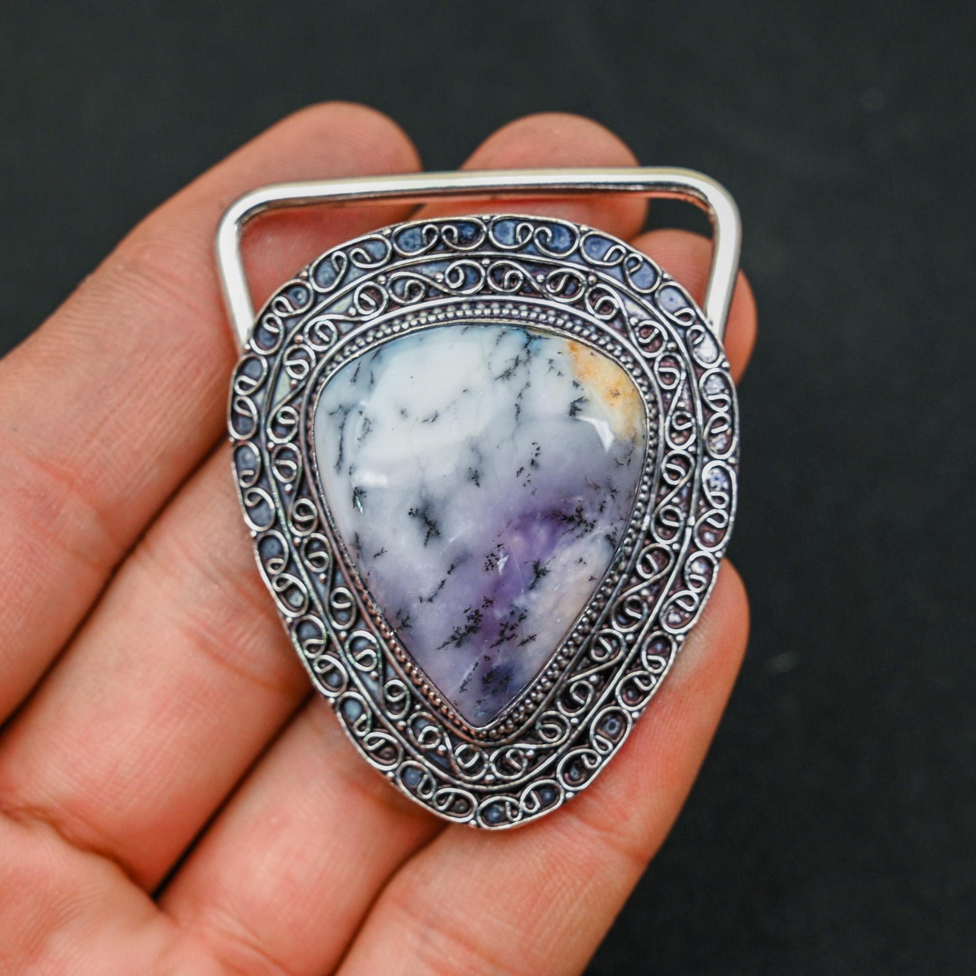 Dendritic Opal Gemstone Belt Buckle 925 Sterling Silver Dendritic Opal Beautiful sterling silver handcrafted natural dendritic opal  main image 4