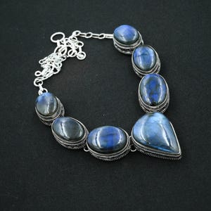 Labradorite Necklace 925 Sterling Silver Necklace Labradorite Gemstone Jewelry Adjustable Chain Necklace Gift For Mother Handmade Necklace