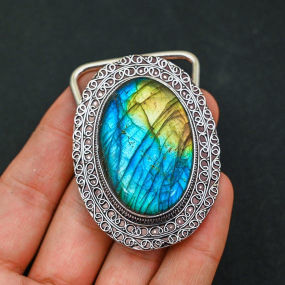 Handmade Sterling Silver Labradorite Belt Buckles Handmade Sterling Silver Labradorite Belt Buckles