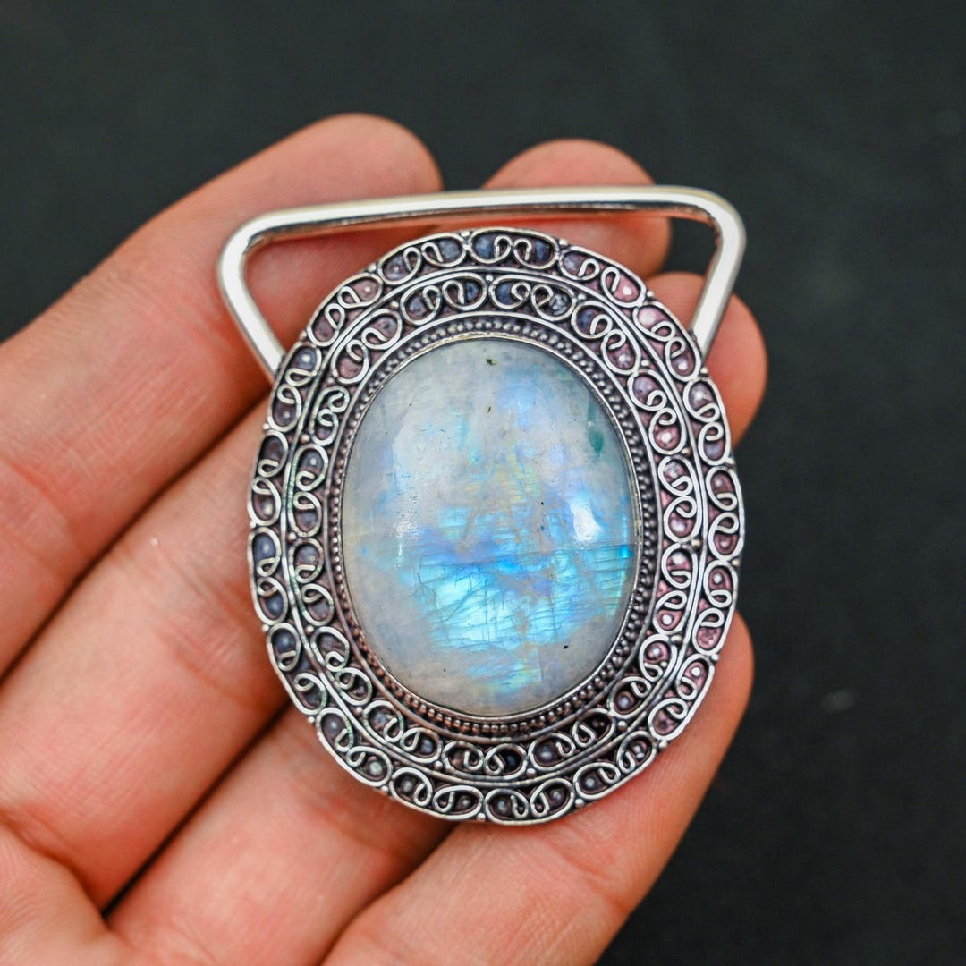 Moonstone Belt Buckle Silver Genuine Moonstone 925 Sterling  display picture 1