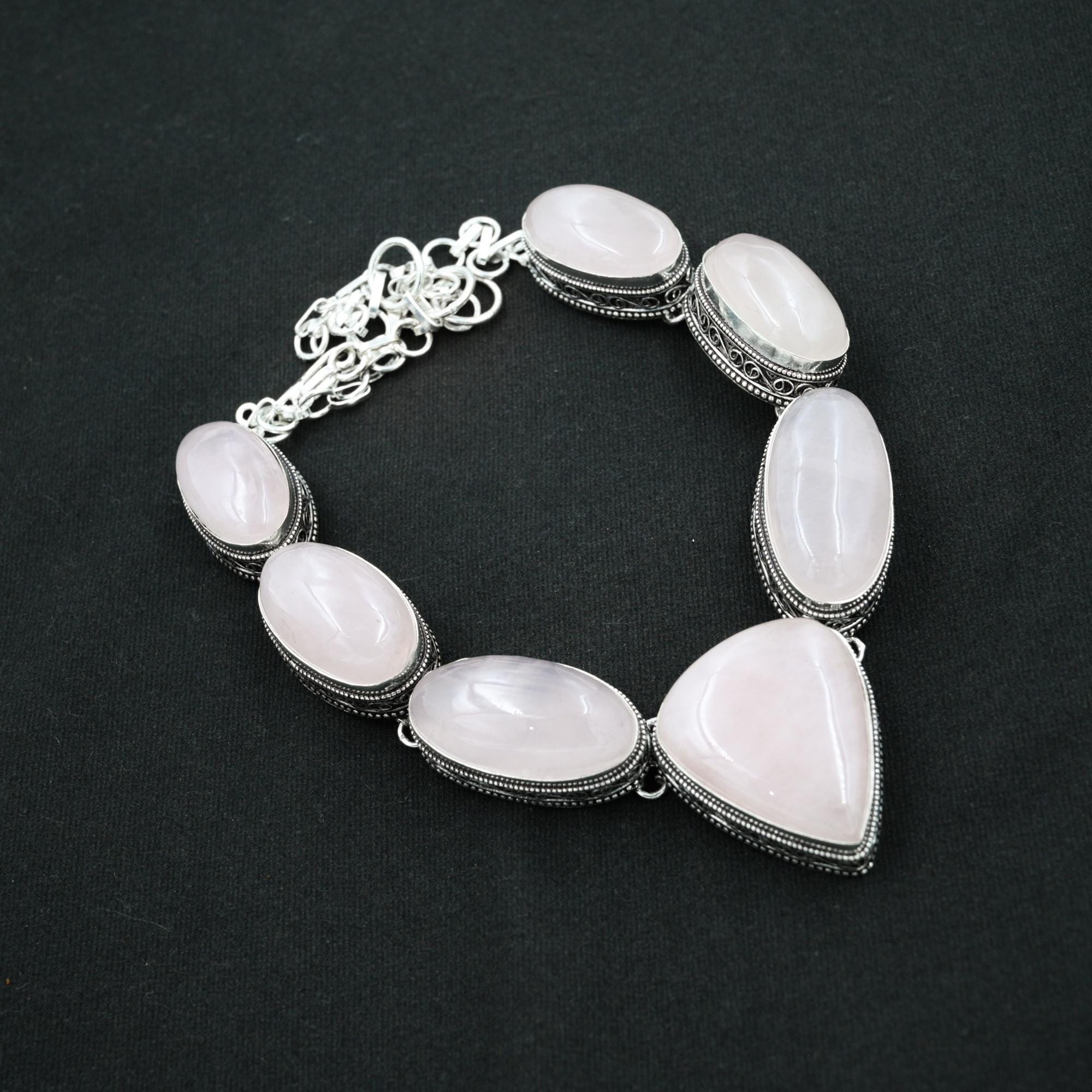 ヴィンテージ　ローズクォーツ　925 スターリングシルバー ネックレス ハンドメイドローズクォーツネックレス、925スターリングシルバー