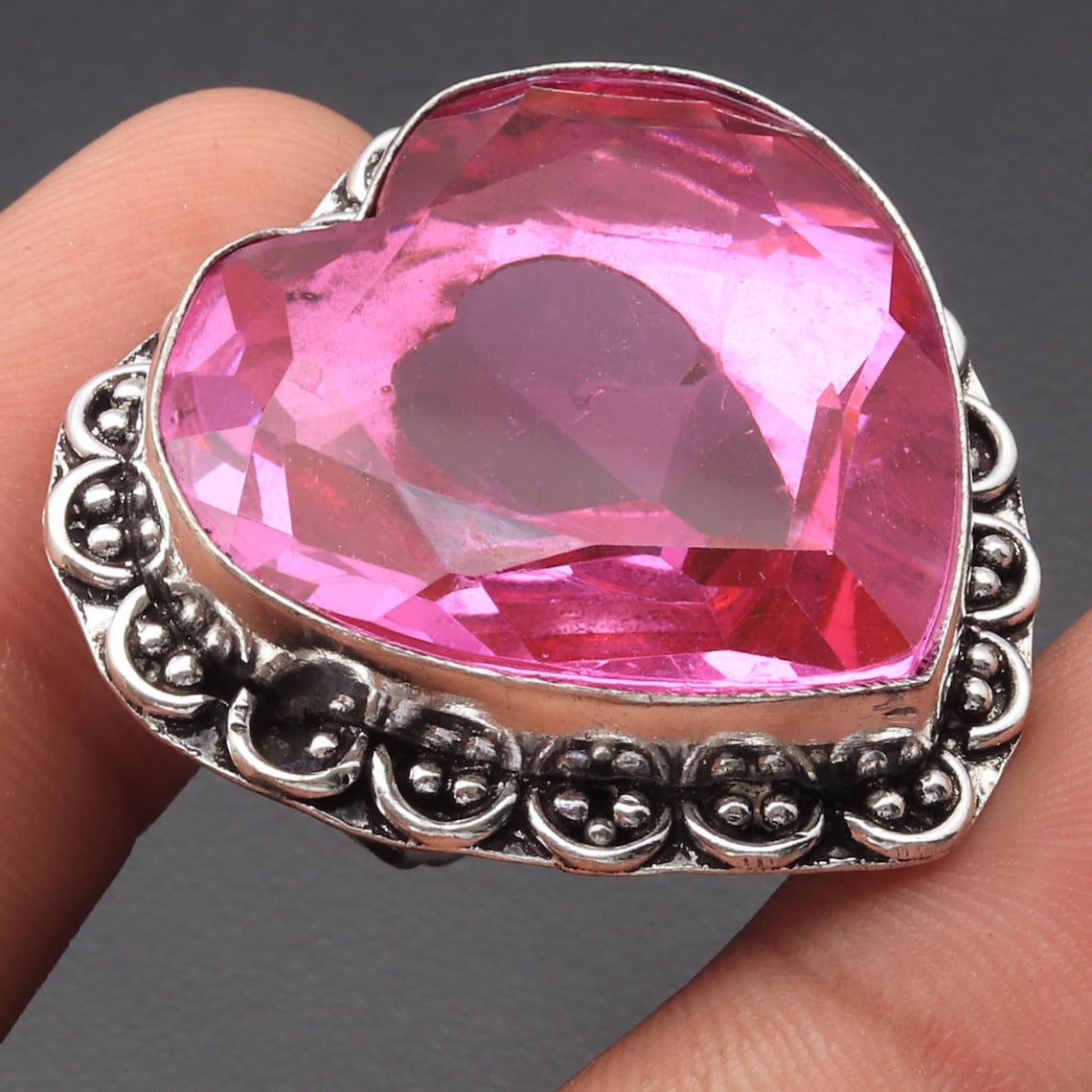 Pink Quartz Gemstone Ring Jewellery Ring Woman Heart Style - Etsy UK