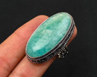 Aquamarine Ring Gemstone Handmade 925 Sterling Silver Stamped Ring Jewelry Oxidized Ring Aquamarine Silver Ring Gift For Mom, Best Gift