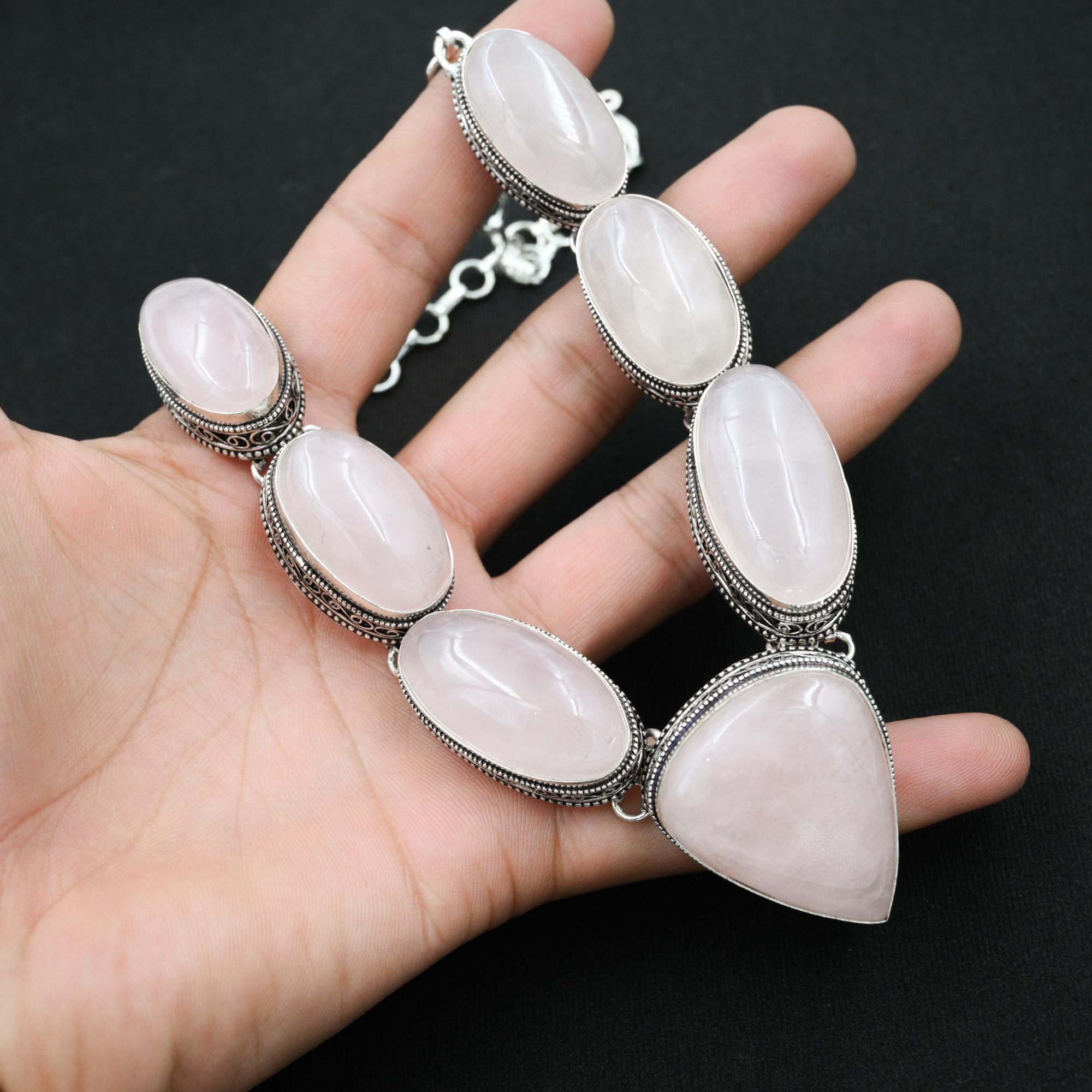 ハンドメイドローズクォーツネックレス、925スターリングシルバー