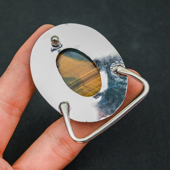 Amazing Tiger Eye Belt Buckle, 925 Sterling Silver Belt  display picture 2