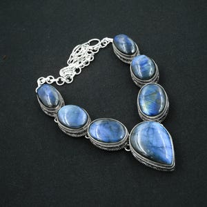 Labradorite Necklace 925 Sterling Silver Necklace Labradorite Gemstone Jewelry Adjustable Chain Necklace Handmade Necklace Gift For Love
