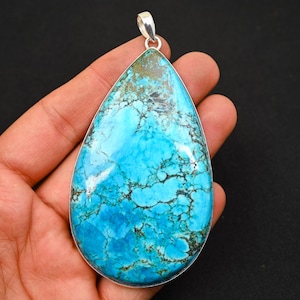 Colgante de plata turquesa tibetana de plata de ley 925, piedra preciosa turquesa natural, colgante grande, joyería de plata, regalo para ella, el mejor regalo.