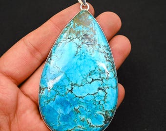 Tibetan Turquoise Silver Pendant 925 Sterling Silver Natural Turquoise Gemstone Big Pendant Silver Jewelry Pendant Gift For Her, Best Gifts
