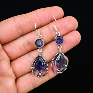 Amethyst Faceted Gemstone Handmade 925 Sterling Silver Earring, Amethyst Silver Earring, Amethyst Silver Earring For Birthday ,  For Her