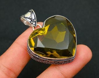 Colgante de citrino, colgante de plata de ley 925, colgante de piedra preciosa de citrino, joyería, colgante en forma de corazón, joyería de citrino, regalo para el día de San Valentín