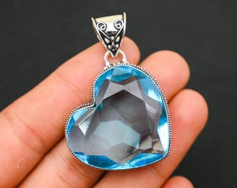 Heart Swiss Blue Topaz Pendant: Sterling Silver Gemstone Jewelry
