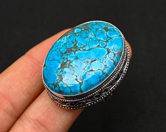Turquoise Gemstone Handmade 925 Sterling Silver Ring, Turquoise Gemstone Ring, 925 Stamped Gemstone Turquoise Ring For Gift, For Special Day