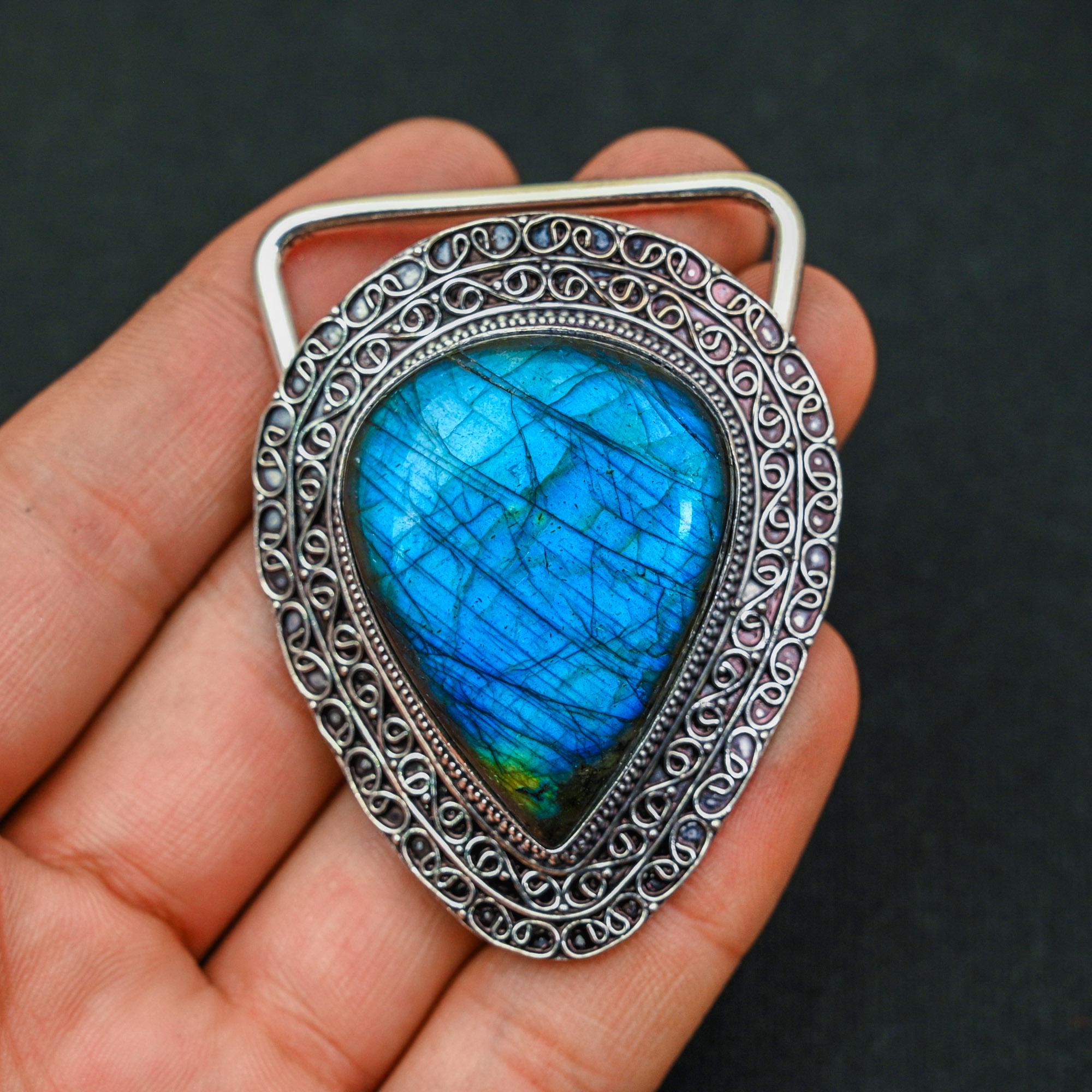 Labradorite Belt Buckle Silver Genuine Labradorite 925  display picture 3