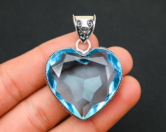 Swiss Blue Topaz Silver Pendant 925 Sterling Silver Pendant Topaz Gemstone Pendant Jewelry Best Heart Shape Pendant Jewelry Gift For Love