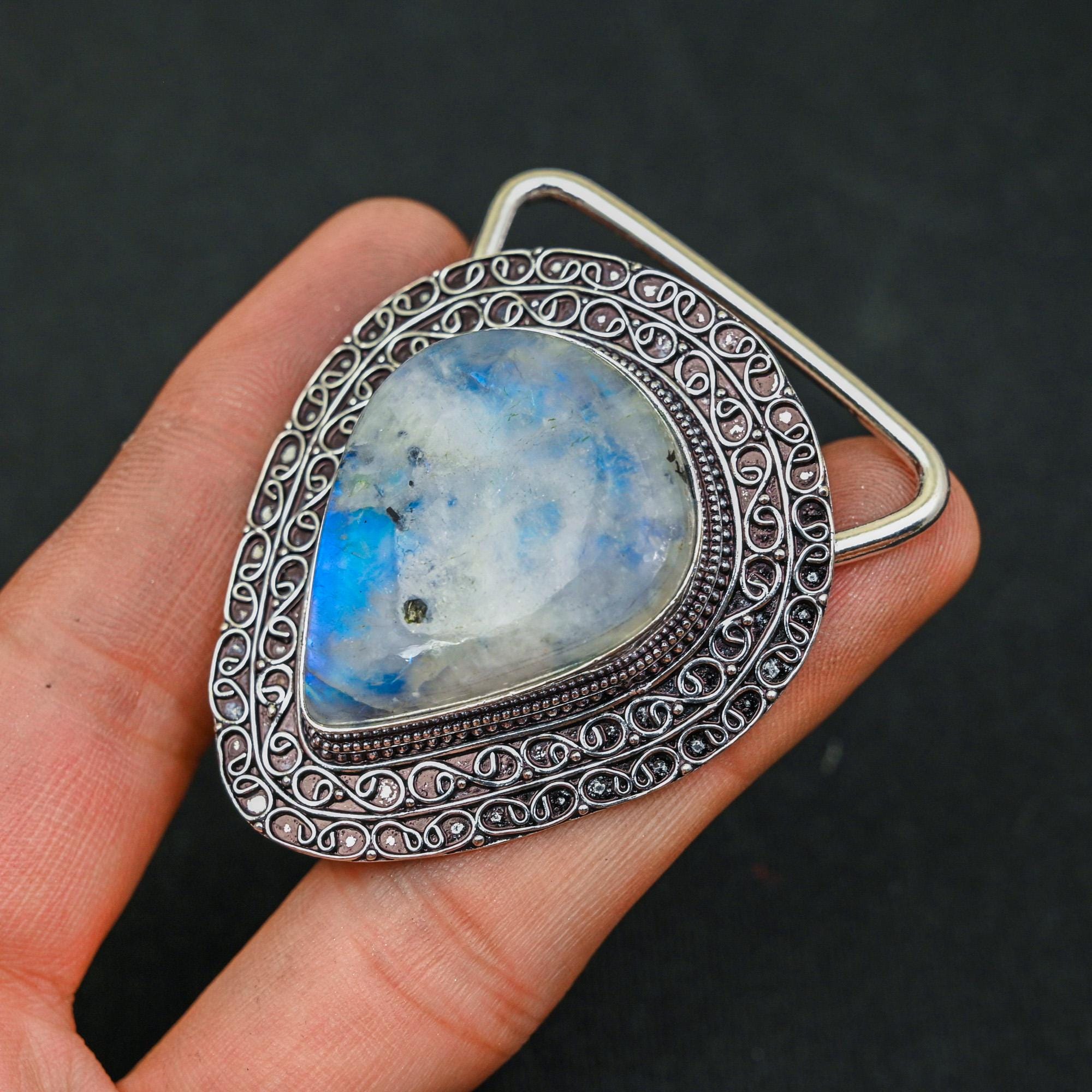 Moonstone Gemstone Belt Buckle 925 Sterling Silver Belt Buckle Moonstone Gemston Moonstone Gemstone Belt Buckle 925 Sterling Silver Belt  main image 3