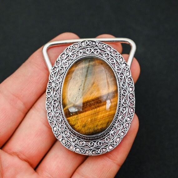 Buy Tiger Eye Belt Buckle, 925 Sterling Silver Belt Buckle  display picture 2