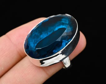 Anillo de topacio azul Londres, plata de ley 925, joyería artesanal