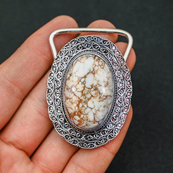Wild Horse Jasper Belt Buckle, 925 Sterling Silver Belt 