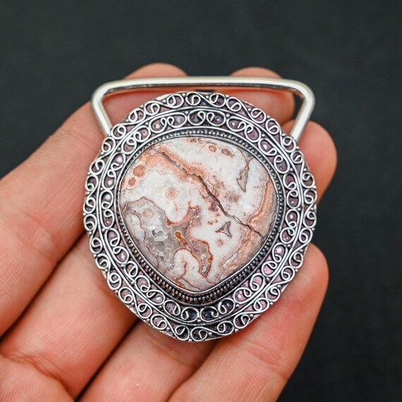 Crazy Lace Agate Belt Buckle, 925 Sterling Silver Belt  display picture 3