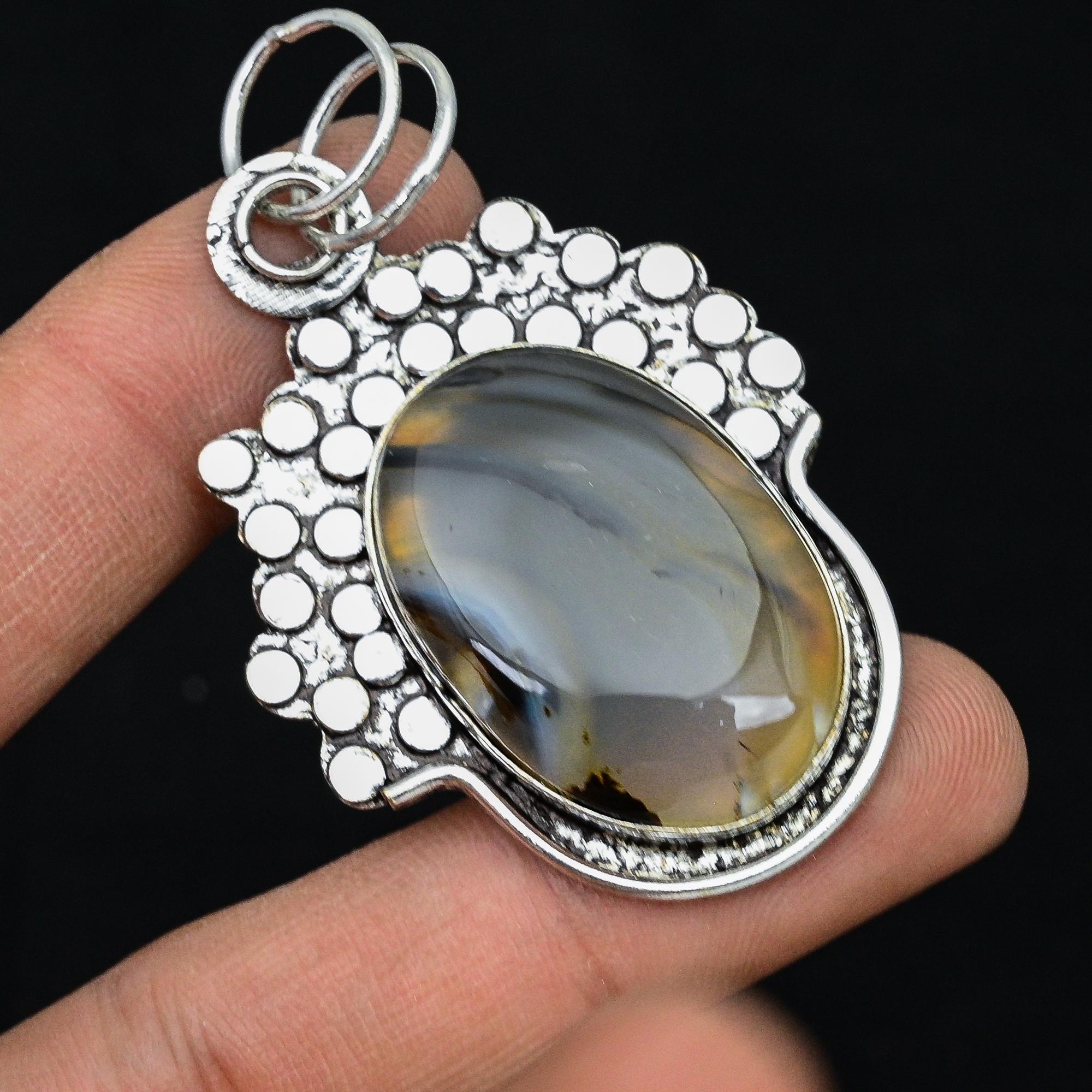 Pendentif Argent 925 Fait Main – Jaspe Et Sodalite, Vintage, Design Unique (2 Pouces)