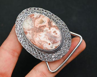 Agate Silver Tone Boho Western Gypsy Burning Man Stage Coach Festival Buckle Boho Hippie Western Style Belt Buckle With Moss Agate Cab  main image 4