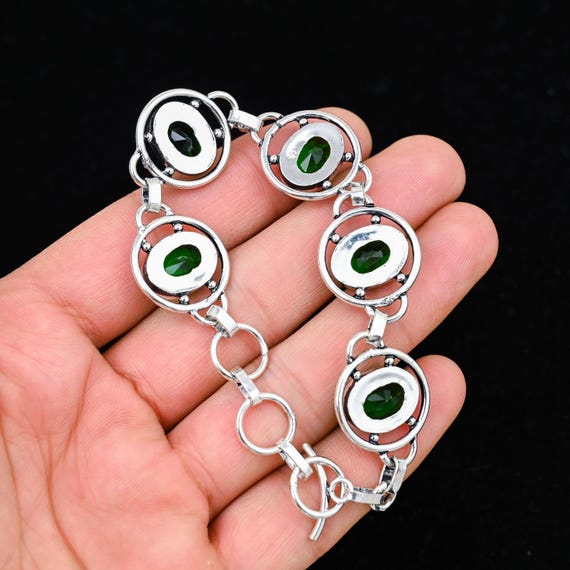 Elegante Bracciale In Argento Sterling Con Pietra Preziosa Di Peridoto Verde – Gioielli Fatti A Mano Ispirati Alla Natura - Italia - Foto 9