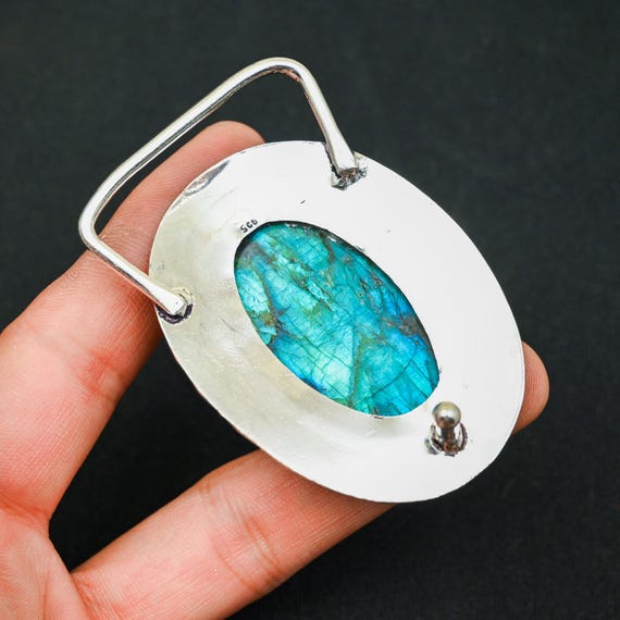 Labradorite Gemstone Belt Buckle 925 Sterling Silver Belt Buckle Labradorite Gem Labradorite Sterling Silver Belt Buckle, Artisanal Boho  main image 3