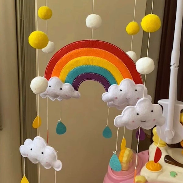 Mobile arc-en-ciel pour lit de bébé Mobile déco pour chambre de bébé pour bébé garçon et petite fille Mobile cadeau baby shower