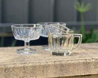 Vintage Pressed Glass Dessert Set with Creamer/Pitcher (3-Piece Set)