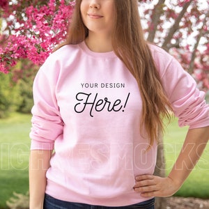 Gildan 18000 Mockup Bundle,  Gildan Light Pink Sweatshirt Mockup, Gildan 18000 Pink Sweatshirt Mockup,  Model Mockup, Sweatshirt Mockup