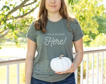 Bella Canvas 3001 Mockup, Bella Canvas Military Green Shirt Mockup, 3001 Mockup, Model Mockup, Fall Mockup, Halloween Mockup