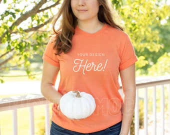 Bella Canvas 3001 Mockup, Bella Canvas Heather Orange Shirt Mockup, Model Mockup, Halloween Mockup, 3001 Mockup, Bella Canvas Mockup