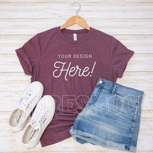 Bella canvas Heather Maroon Mockup | bella Canvas 3001 Mockup | Bella Canvas Heather Maroon Tshirt Mockup | Summer Bella Canvas Mockup