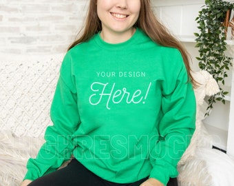 Gildan 18000 Mockup, Gildan Irish Green Sweatshirt, Green Sweatshirt Mockup, Gildan Mockup, St Pattys Day mockup, St Patricks Day Mockup