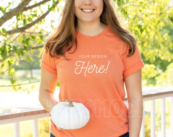 Bella Canvas 3001 Mockup, 3001 Bella Canvas Heather Orange Mockup, Heather Orange Mockup, 3001 Heather Orange, Halloween Shirt Mockup