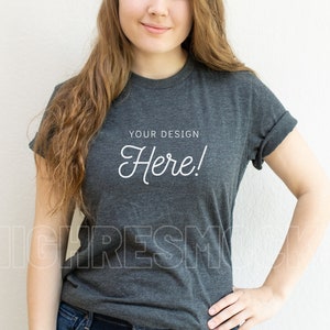 Bella Canvas 3001 Mockup, 3001 Mockup Dark Heather Grey, Bella Canvas Grey Shirt Mockup, Grey Tshirt Mockup, Bella Canvas Mockup